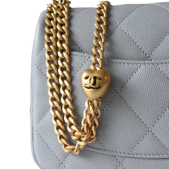 Chanel Caviar Quilted Mini Sweetheart Flap Bag Gold Hardware Light Grey - Picture 9 of 9